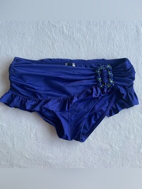 BECCA by Rebecca Virtue Royal Blue Ruched Ruffle Ruched Jeweled Bikini Bottom M